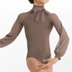 Weissman Balera Dance costume brown poet Long Sleeve Bow Tie Leotard MT11449 LC